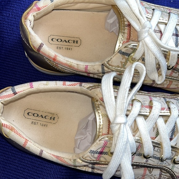Coach  Barrett sneakers gold trim plaid Sz 10B - Picture 2 of 7